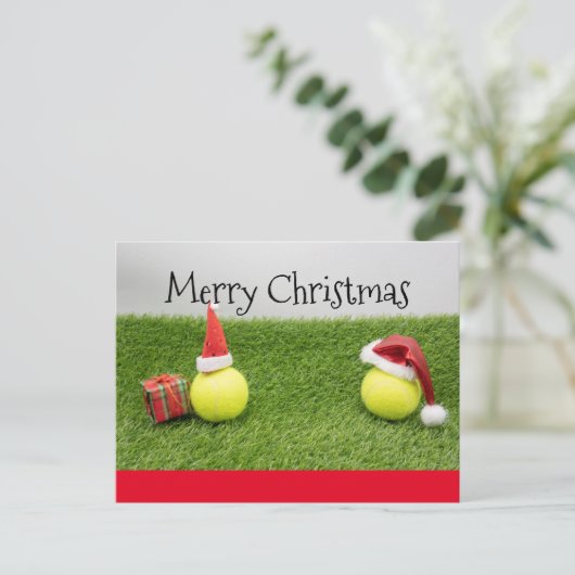 Tennis-kerstKaart met kerstman op groen Briefkaart (Staand voorkant)