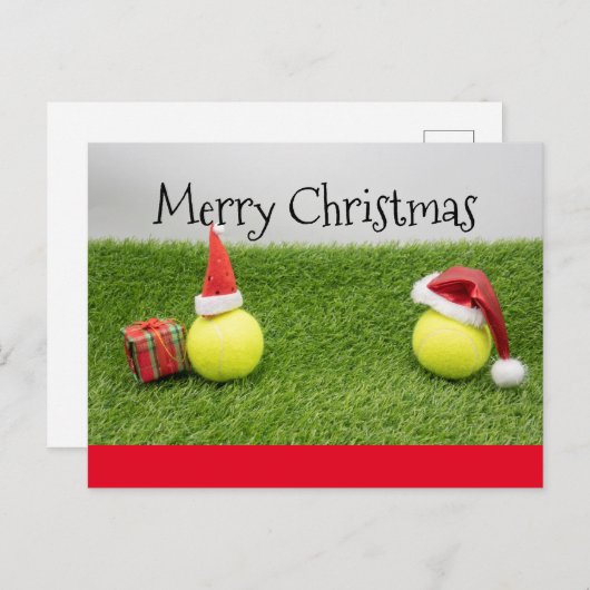 Tennis-kerstKaart met kerstman op groen Briefkaart (Voorkant / Achterkant)