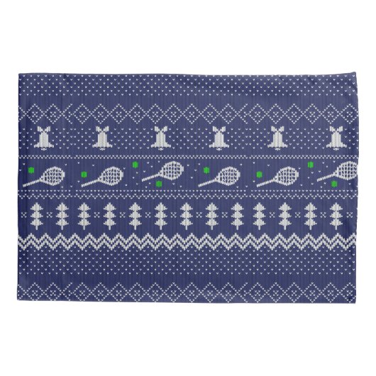 Tennis-kerstkeuken van breipatroonblauw kussensloop (Achterkant)