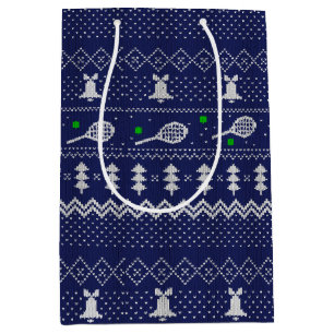 Tennis-kerstkeuken van breipatroonblauw medium cadeauzakje