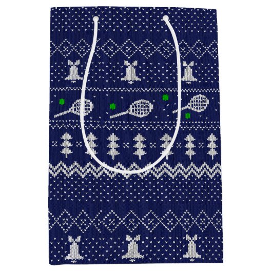 Tennis-kerstkeuken van breipatroonblauw medium cadeauzakje (Voorkant)