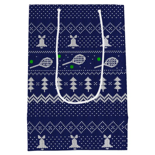 Tennis-kerstkeuken van breipatroonblauw medium cadeauzakje (Achterkant)