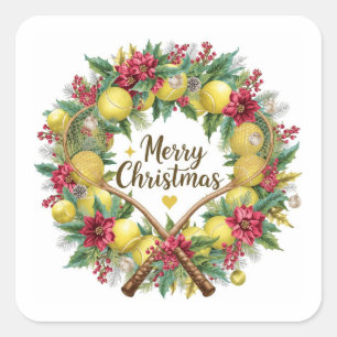 Tennis kerstkrans voor kerstfeest vierkante sticker