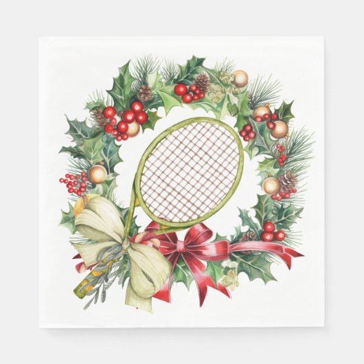 Tennis Kerstkrans Waterverf Servet (Voorkant)