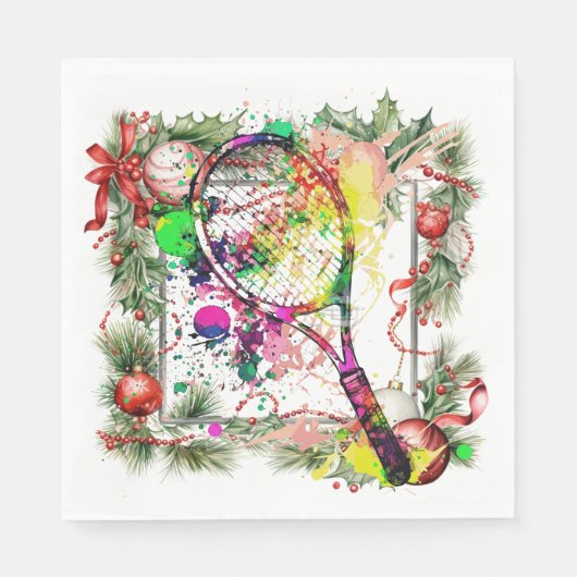 Tennis Kerstkrans Waterverf Servet (Voorkant)