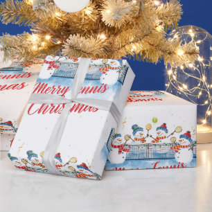 Tennis Kerstman Festieve Sneeuwman Cadeaupapier