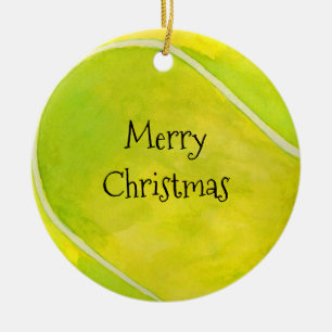 Tennis Kerstmis en tennisbal op geel Keramisch Ornament