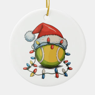 Tennis Kerstmis Kerstverlichting Santa Hat Sports Keramisch Ornament