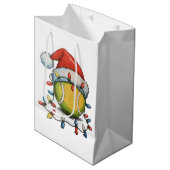 Tennis Kerstmis Kerstverlichting Santa Hat Sports Medium Cadeauzakje (Voorkant Gekanteld)