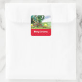 Tennis Kerstmis met bal en racket op boom Vierkante Sticker (Tas)