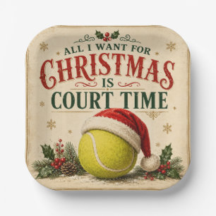 Tennis Kerstmis met bal kerstman hoed Papieren Bordje