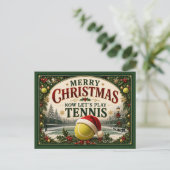 Tennis Kerstmis met bal kerstmuts Briefkaart (Staand voorkant)