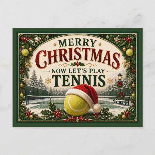 Tennis Kerstmis met bal kerstmuts Briefkaart (Voorkant)