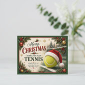 Tennis Kerstmis met bal kerstmuts Feestdagenkaart (Staand voorkant)