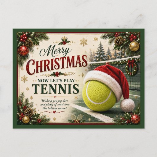 Tennis Kerstmis met bal kerstmuts Feestdagenkaart (Voorkant)