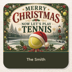 Tennis Kerstmis met bal Santa hoed Kartonnen Onderzetters