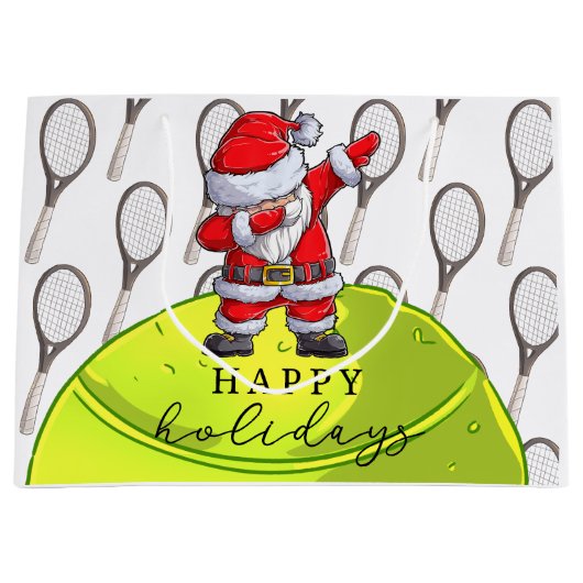 Tennis Kerstmis met Ball en Racket met Santa Groot Cadeauzakje (Voorkant)