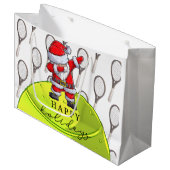 Tennis Kerstmis met Ball en Racket met Santa Groot Cadeauzakje (Voorkant Gekanteld)