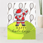 Tennis Kerstmis met Ball en Racket met Santa Kaart (Voorkant)