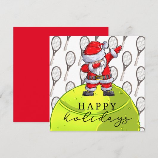 Tennis Kerstmis met Ball en Racket met Santa Kaart (Voorkant / Achterkant)