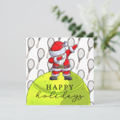 Tennis Kerstmis met Ball en Racket met Santa Kaart (Staand voorkant)