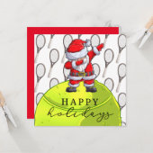 Tennis Kerstmis met Ball en Racket met Santa Kaart (Voorkant / Achterkant in situ)