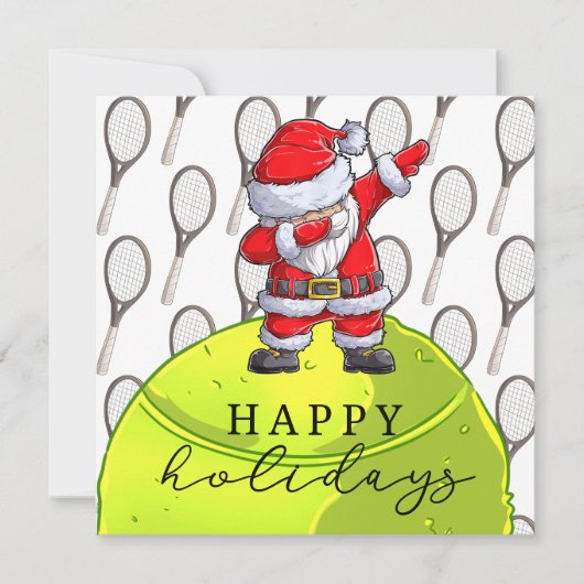 Tennis Kerstmis met Ball en Racket met Santa Kaart (Voorkant)