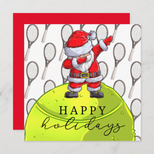 Tennis Kerstmis met Ball en Racket met Santa Kaart