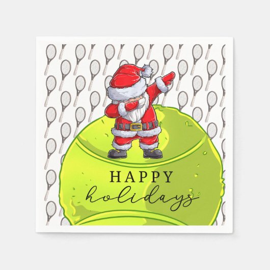 Tennis Kerstmis met Ball en Racket met Santa Servet (Voorkant)