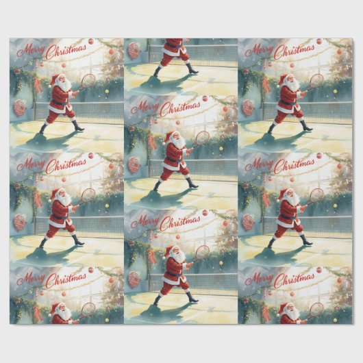 Tennis Kerstmis met de Kerstman die op het hof die Cadeaupapier (Vlak)