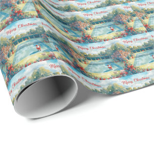 Tennis Kerstmis met de Kerstman die op het hof die Cadeaupapier