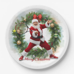 Tennis Kerstmis met de Kerstman  Papieren Bordje