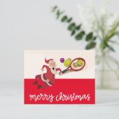 Tennis Kerstmis met kerstman Feestdagenkaart (Staand voorkant)