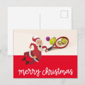 Tennis Kerstmis met kerstman Feestdagenkaart (Voorkant / Achterkant)
