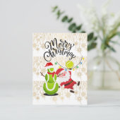 Tennis Kerstmis met kerstman Feestdagenkaart (Staand voorkant)
