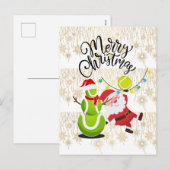 Tennis Kerstmis met kerstman Feestdagenkaart (Voorkant / Achterkant)