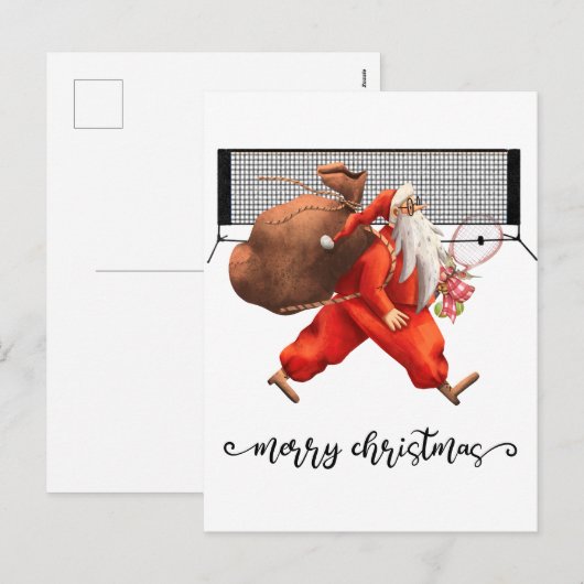 Tennis Kerstmis met kerstman Feestdagenkaart (Voorkant / Achterkant)