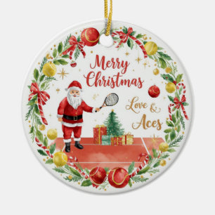 Tennis Kerstmis met Kerstman met bal krans Keramisch Ornament