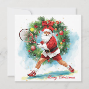 Tennis Kerstmis met Kerstman op het veld Feestdagenkaart