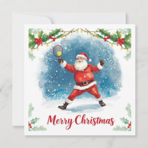 Tennis Kerstmis met Kerstman op het veld  Feestdagenkaart