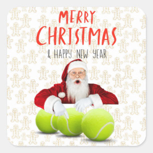 Tennis Kerstmis met kerstman Vierkante Sticker