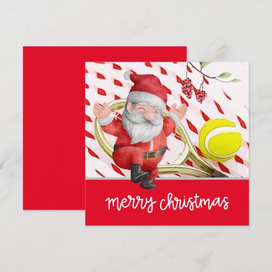 Tennis Kerstmis met kerstman voor PLAYER Feestdagenkaart (Voorkant / Achterkant)