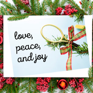 Tennis Kerstmis met racket en bal op boom Kaart