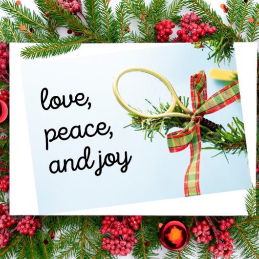 Tennis Kerstmis met racket en bal op boom Kaart