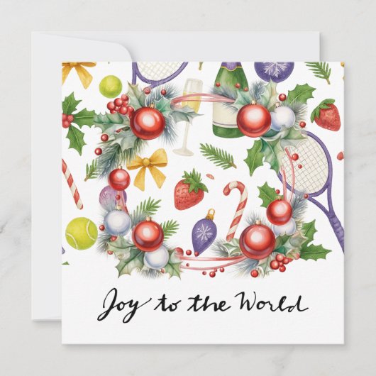 Tennis Kerstmis met Racket en Kerstkrans Feestdagenkaart (Voorkant)