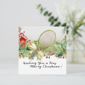 Tennis Kerstmis met Racket en Kerstkrans Feestdagenkaart (Staand voorkant)