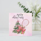 Tennis Kerstmis met Racket en Kerstkrans Feestdagenkaart (Staand voorkant)