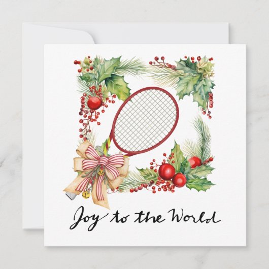 Tennis Kerstmis met Racket en Kerstkrans Feestdagenkaart (Voorkant)