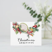 Tennis Kerstmis met Racket en Kerstkrans Feestdagenkaart (Staand voorkant)
