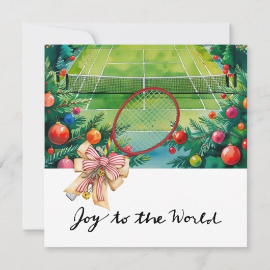 Tennis Kerstmis met Racket en Kerstkrans Feestdagenkaart (Voorkant)
